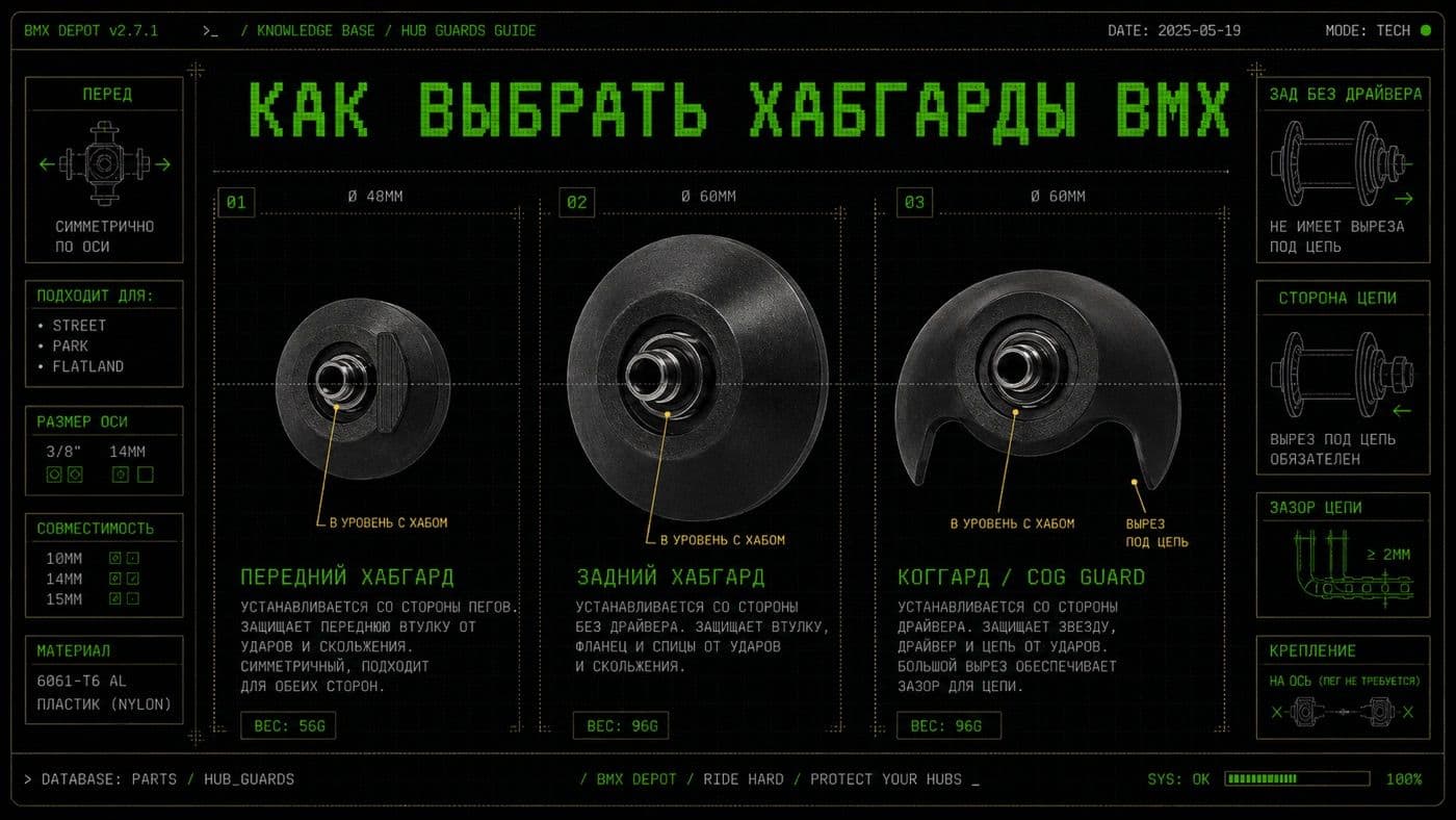 Передний, задний хабгард и коггард BMX: схема выбора по колесу и стороне
